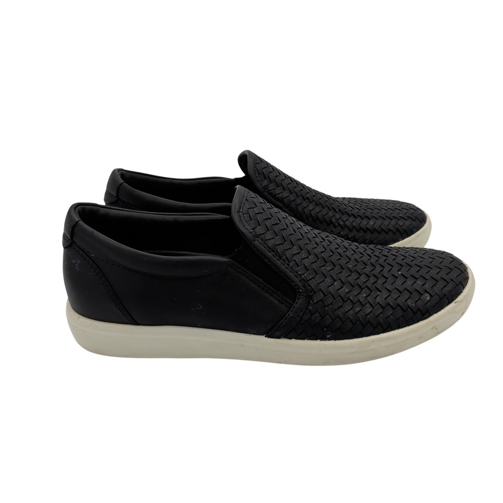 ECCO Soft 7 Woven Slip On Sneakers Black Leather Casual Shoes Womens 39 US 8-8.5